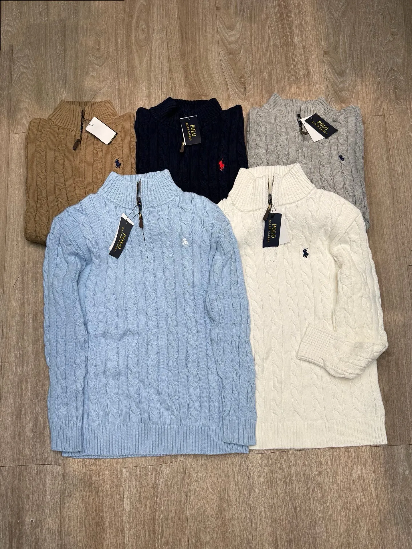P250 Ralph Lauren·🇺🇸American high-end brand new round neck cardigan long-sleeved sweater ✅✅✅Ready in stock Focus on quality and compare at will Size: XS S M L Color: Khaki Navy Blue Gray Blue White